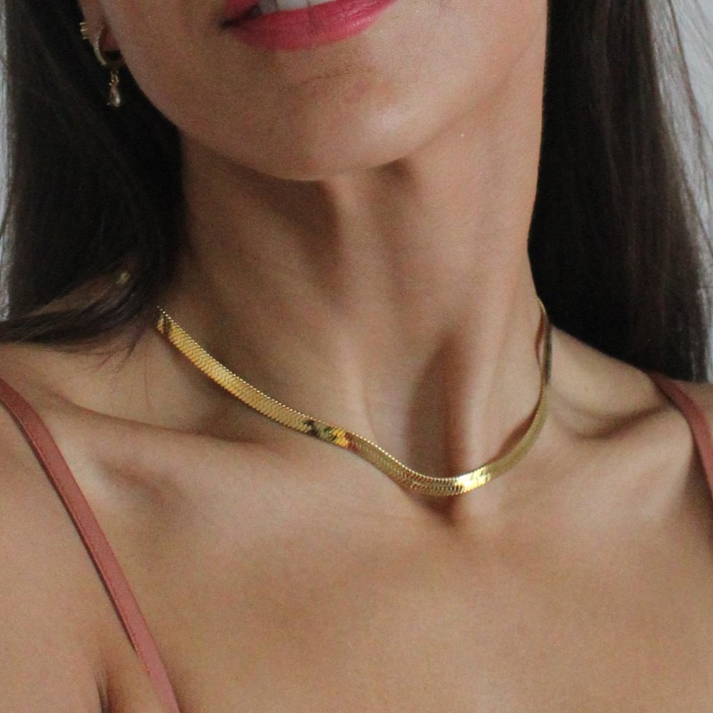 Gold Herringbone 3mm Necklace